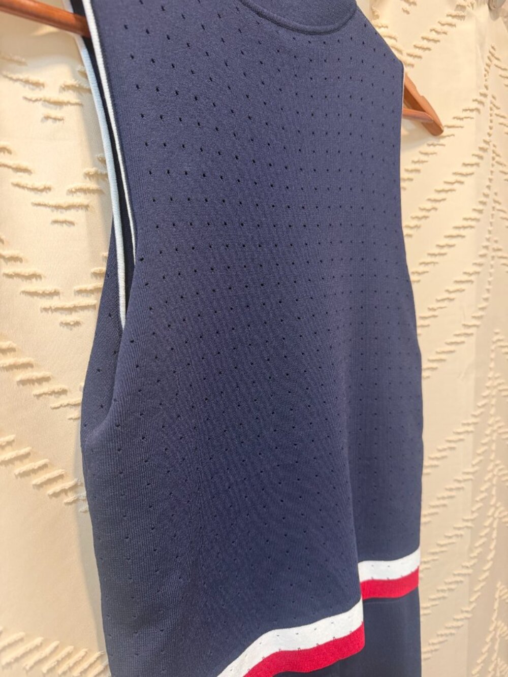 Leo & Ugo Dress Knit Navy Blue Red White Layered Mock Neck Zip France Summer - Picture 12 of 12